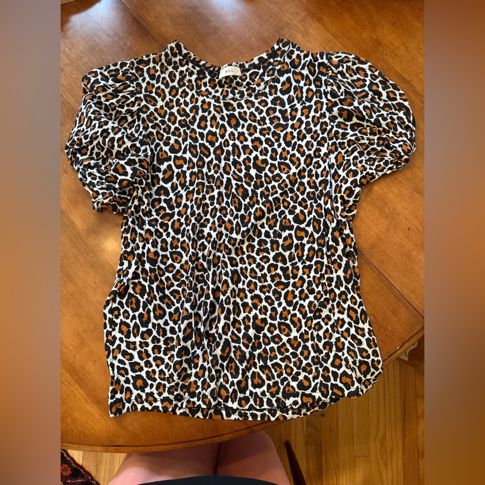 A.L.C. Leopard Print Blouse - Black, White, Orange